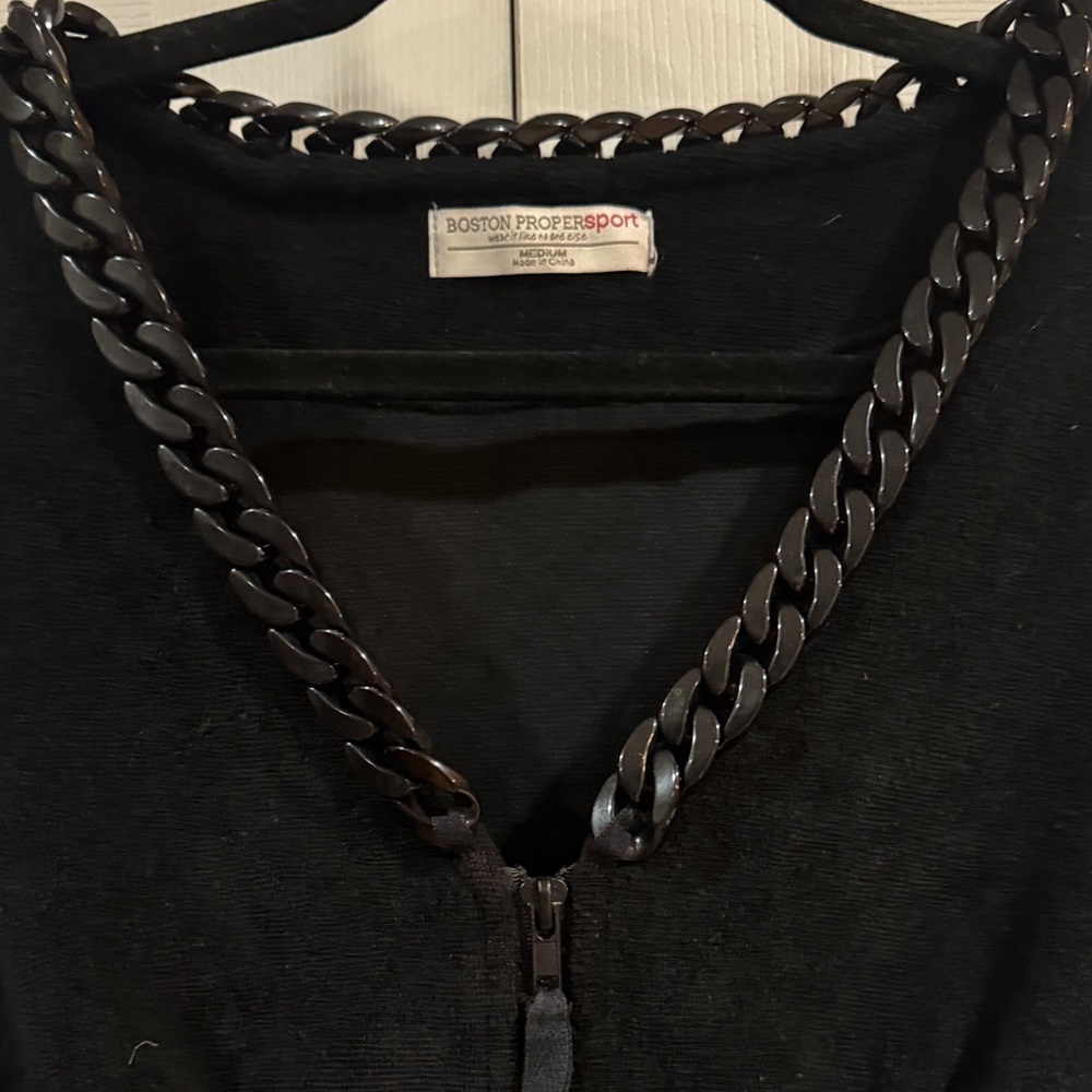Boston Proper Black zip front French terry jacket with Chain Accent - Picture 4 of 6